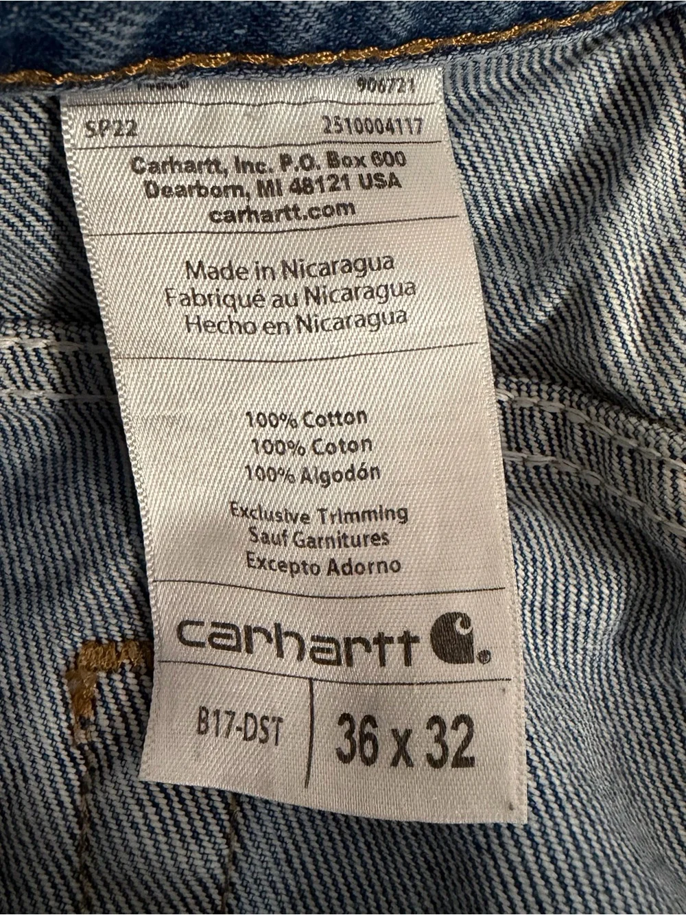 Carhartt B17 DST Men’s Jeans 36x32 Relaxed Fit Denim Workwear